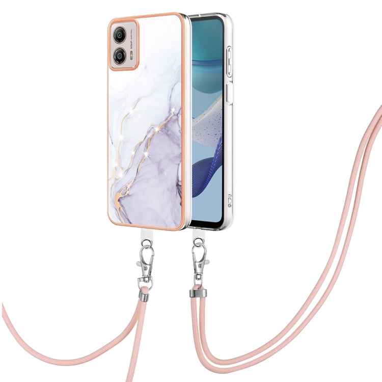 Electroplating Marble Dual-side IMD Phone Case with Lanyard, For Motorola Moto G14, For Motorola Moto E13, For Motorola Moto G53 5G