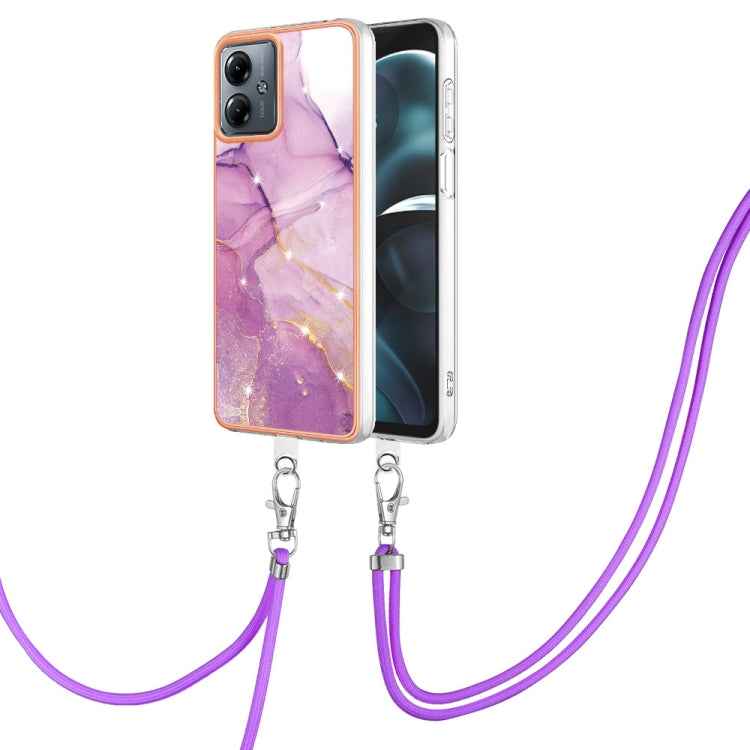 Electroplating Marble Dual-side IMD Phone Case with Lanyard, For Motorola Moto G14, For Motorola Moto E13, For Motorola Moto G53 5G