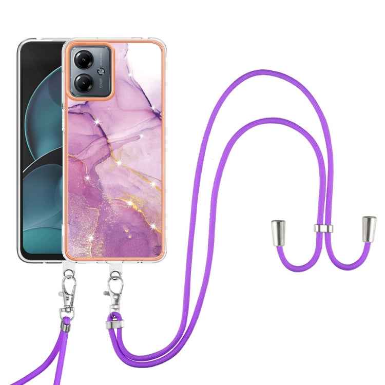 Electroplating Marble Dual-side IMD Phone Case with Lanyard, For Motorola Moto G14, For Motorola Moto E13, For Motorola Moto G53 5G