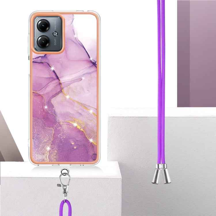 Electroplating Marble Dual-side IMD Phone Case with Lanyard, For Motorola Moto G14, For Motorola Moto E13, For Motorola Moto G53 5G