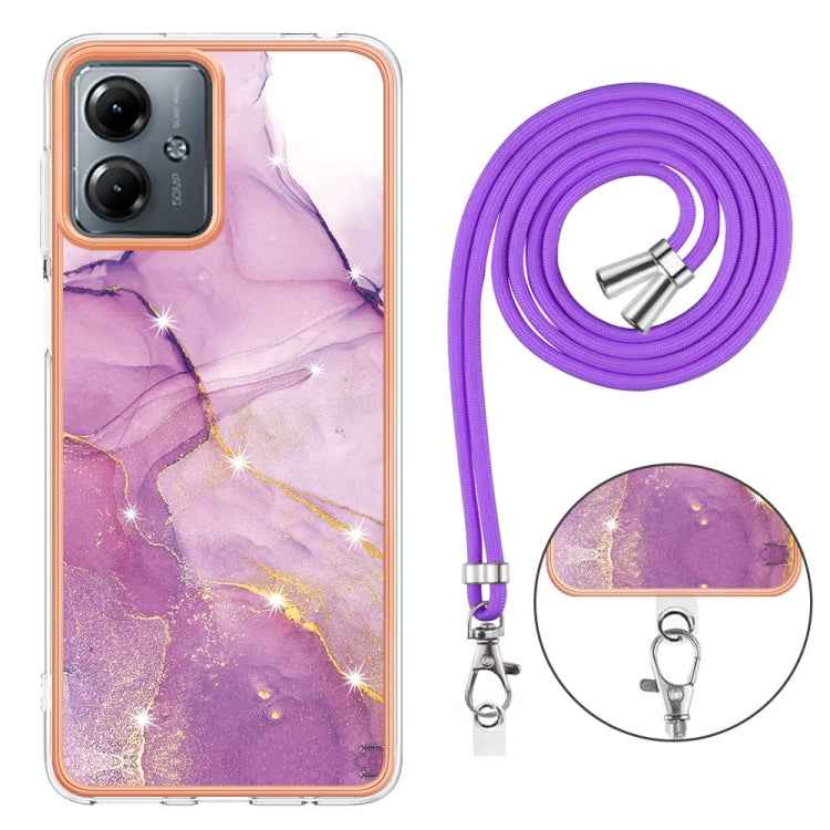 Electroplating Marble Dual-side IMD Phone Case with Lanyard, For Motorola Moto G14, For Motorola Moto E13, For Motorola Moto G53 5G