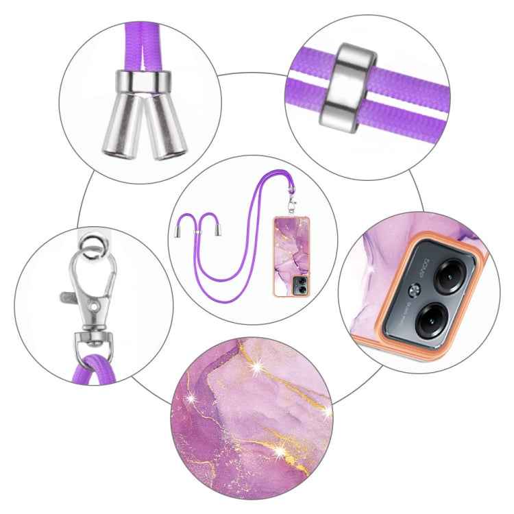 Electroplating Marble Dual-side IMD Phone Case with Lanyard, For Motorola Moto G14, For Motorola Moto E13, For Motorola Moto G53 5G