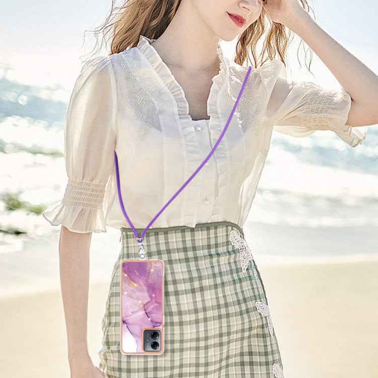 Electroplating Marble Dual-side IMD Phone Case with Lanyard, For Motorola Moto G14, For Motorola Moto E13, For Motorola Moto G53 5G