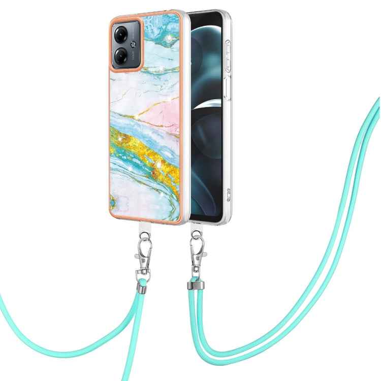 Electroplating Marble Dual-side IMD Phone Case with Lanyard, For Motorola Moto G14, For Motorola Moto E13, For Motorola Moto G53 5G