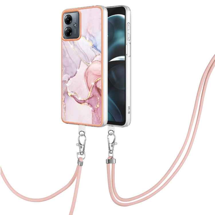Electroplating Marble Dual-side IMD Phone Case with Lanyard, For Motorola Moto G14, For Motorola Moto E13, For Motorola Moto G53 5G