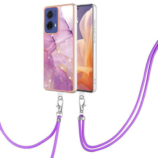 Electroplating Marble Dual-side IMD Phone Case with Lanyard, For Motorola Moto G85, For Motorola Edge 50 Ultra, For Motorola Edge 50 Pro, For Motorola Edge 50 Fusion, For Motorola Moto G04 4G / G24 4G, For Motorola Moto G34, For Motorola Moto G84      ...