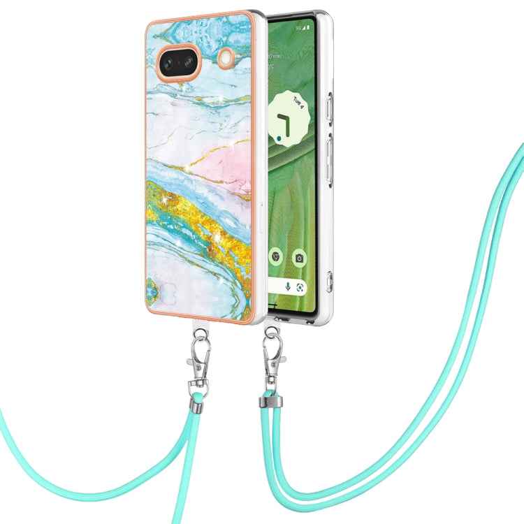 Electroplating Marble Dual-side IMD Phone Case with Lanyard, For Google Pixel 9 Pro XL, For Google Pixel 9 / 9 Pro, For Google Pixel 8a, For Google Pixel 8 Pro, For Google Pixel 8, For Google Pixel 7a, For Google Pixel 6a