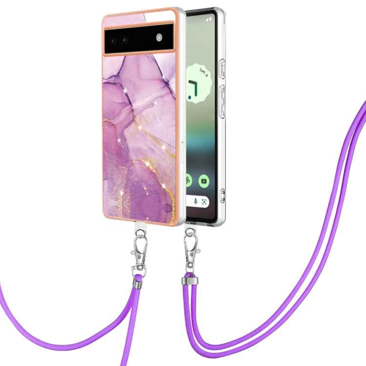 Electroplating Marble Dual-side IMD Phone Case with Lanyard, For Google Pixel 9 Pro XL, For Google Pixel 9 / 9 Pro, For Google Pixel 8a, For Google Pixel 8 Pro, For Google Pixel 8, For Google Pixel 7a, For Google Pixel 6a