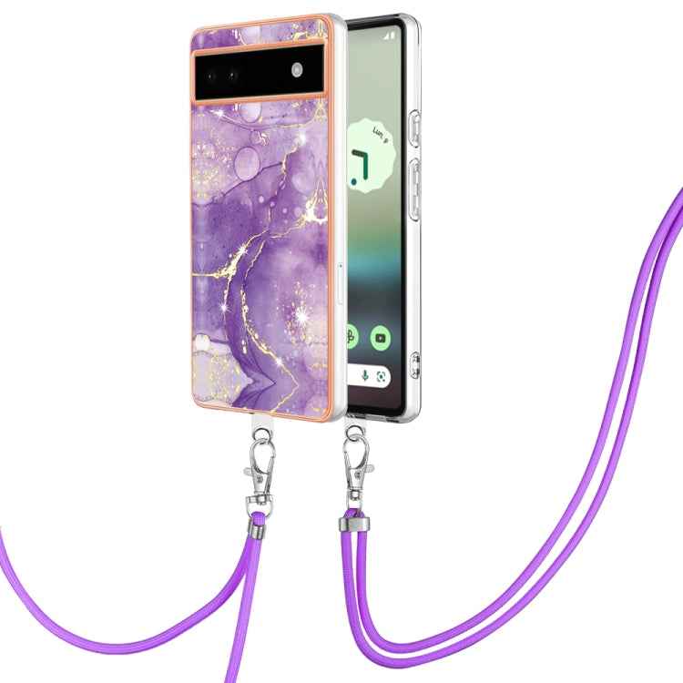 Electroplating Marble Dual-side IMD Phone Case with Lanyard, For Google Pixel 9 Pro XL, For Google Pixel 9 / 9 Pro, For Google Pixel 8a, For Google Pixel 8 Pro, For Google Pixel 8, For Google Pixel 7a, For Google Pixel 6a