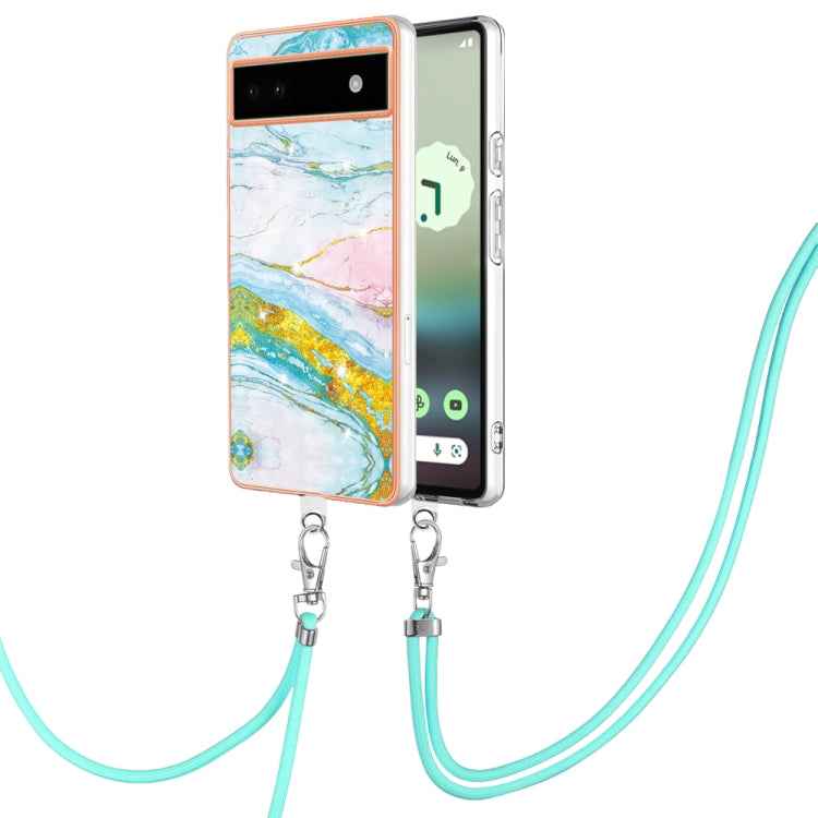 Electroplating Marble Dual-side IMD Phone Case with Lanyard, For Google Pixel 9 Pro XL, For Google Pixel 9 / 9 Pro, For Google Pixel 8a, For Google Pixel 8 Pro, For Google Pixel 8, For Google Pixel 7a, For Google Pixel 6a