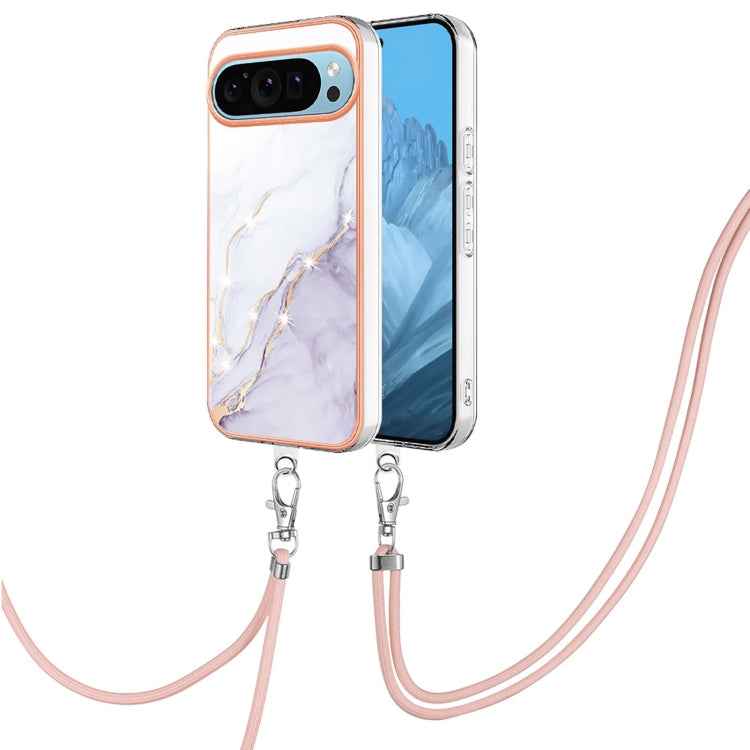 Electroplating Marble Dual-side IMD Phone Case with Lanyard, For Google Pixel 9 Pro XL, For Google Pixel 9 / 9 Pro, For Google Pixel 8a, For Google Pixel 8 Pro, For Google Pixel 8, For Google Pixel 7a, For Google Pixel 6a