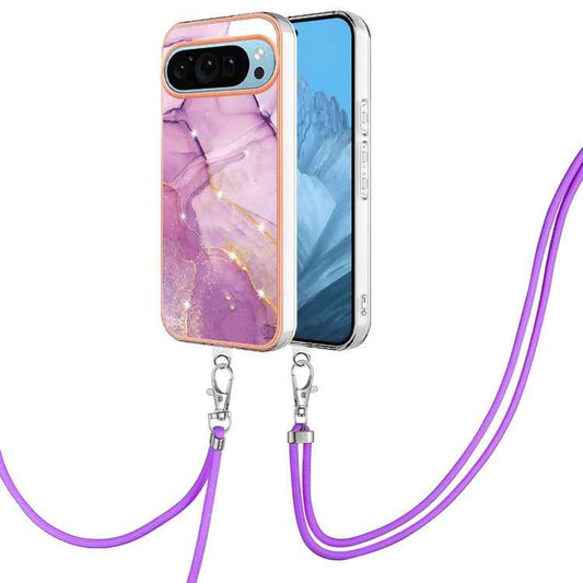 Electroplating Marble Dual-side IMD Phone Case with Lanyard, For Google Pixel 9 Pro XL, For Google Pixel 9 / 9 Pro, For Google Pixel 8a, For Google Pixel 8 Pro, For Google Pixel 8, For Google Pixel 7a, For Google Pixel 6a