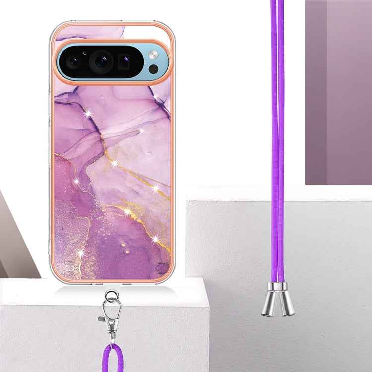 Electroplating Marble Dual-side IMD Phone Case with Lanyard, For Google Pixel 9 Pro XL, For Google Pixel 9 / 9 Pro, For Google Pixel 8a, For Google Pixel 8 Pro, For Google Pixel 8, For Google Pixel 7a, For Google Pixel 6a