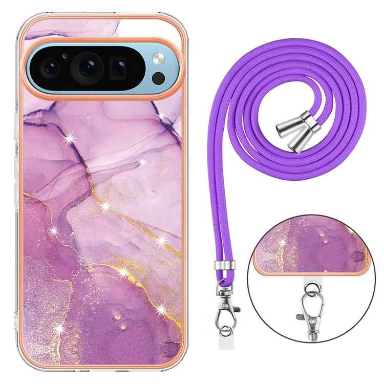 Electroplating Marble Dual-side IMD Phone Case with Lanyard, For Google Pixel 9 Pro XL, For Google Pixel 9 / 9 Pro, For Google Pixel 8a, For Google Pixel 8 Pro, For Google Pixel 8, For Google Pixel 7a, For Google Pixel 6a