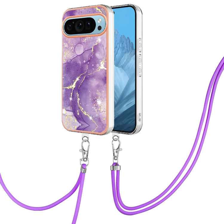 Electroplating Marble Dual-side IMD Phone Case with Lanyard, For Google Pixel 9 Pro XL, For Google Pixel 9 / 9 Pro, For Google Pixel 8a, For Google Pixel 8 Pro, For Google Pixel 8, For Google Pixel 7a, For Google Pixel 6a