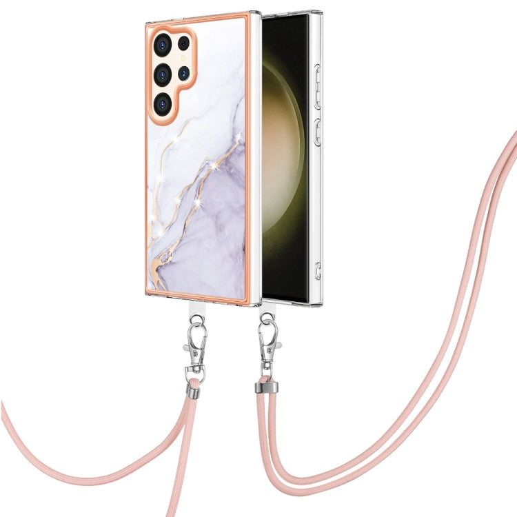 Electroplating Marble Dual-side IMD Phone Case with Lanyard, For Samsung Galaxy A15 5G, For Samsung Galaxy A55, For Samsung Galaxy A35, For Samsung Galaxy S24 Ultra 5G, For Samsung Galaxy S24+ 5G, For Samsung Galaxy S24 5G, For Samsung Galaxy A05      ...