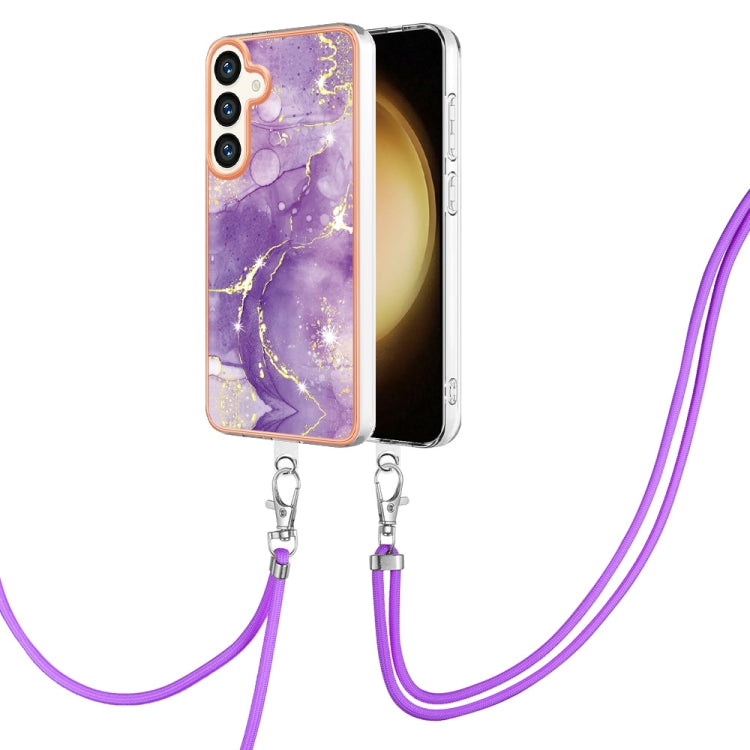 Electroplating Marble Dual-side IMD Phone Case with Lanyard, For Samsung Galaxy A15 5G, For Samsung Galaxy A55, For Samsung Galaxy A35, For Samsung Galaxy S24 Ultra 5G, For Samsung Galaxy S24+ 5G, For Samsung Galaxy S24 5G, For Samsung Galaxy A05      ...