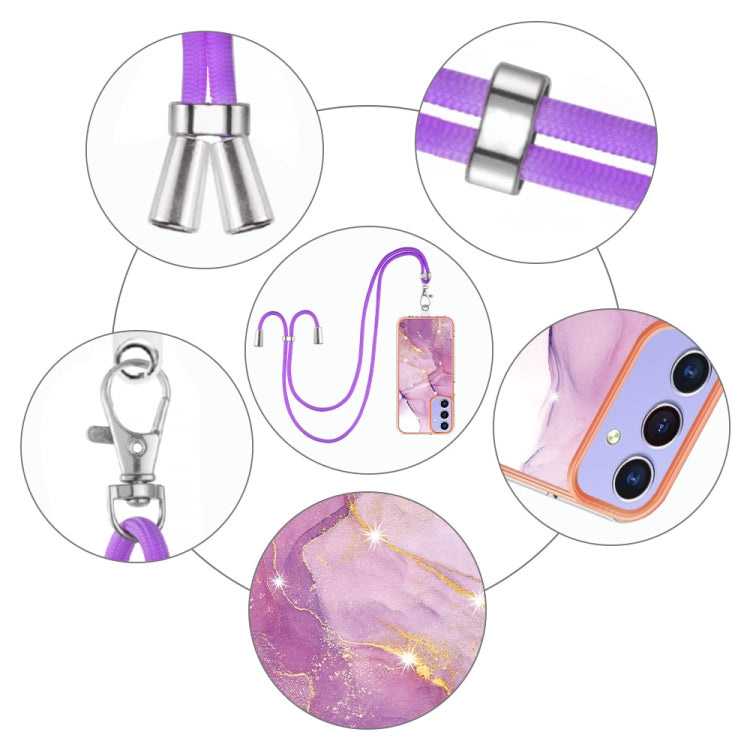 Electroplating Marble Dual-side IMD Phone Case with Lanyard, For Samsung Galaxy A15 5G, For Samsung Galaxy A55, For Samsung Galaxy A35, For Samsung Galaxy S24 Ultra 5G, For Samsung Galaxy S24+ 5G, For Samsung Galaxy S24 5G, For Samsung Galaxy A05      ...