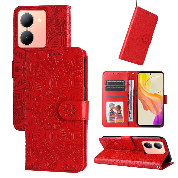 Embossed Sunflower Leather Phone Case, For vivo Y03 4G, For vivo Y200 / V29e Global, For vivo Y17s, For vivo Y36 4G / 5G Foreign, For vivo Y78 5G Foreign