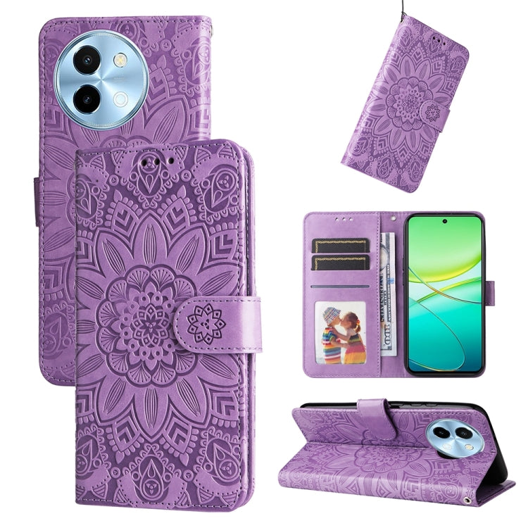 Embossed Sunflower Leather Phone Case, For vivo Y300 Pro, For vivo Y38 5G / T3x 5G Global, For vivo Y100 IDN / Y200e 5G Global, For vivo Y03 4G, For vivo Y200 / V29e Global, For vivo Y17s, For vivo Y36 4G / 5G Foreign, For vivo Y78 5G Foreign