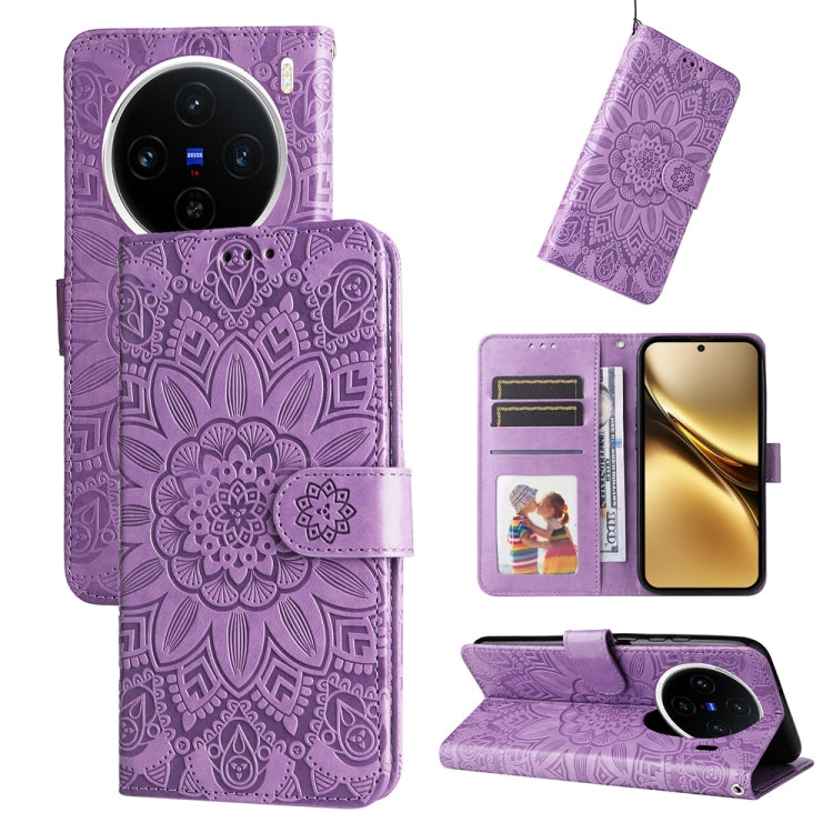 Embossed Sunflower Leather Phone Case, For vivo S20 Pro, For vivo Y19s, For vivo X200, For vivo X200 Pro mini, For vivo X200 Pro, For vivo V40 Lite 4G / 5G IDN, For vivo Y300 Pro, For vivo Y38 5G / T3x 5G Global, For vivo Y100 IDN / Y200e 5G Global