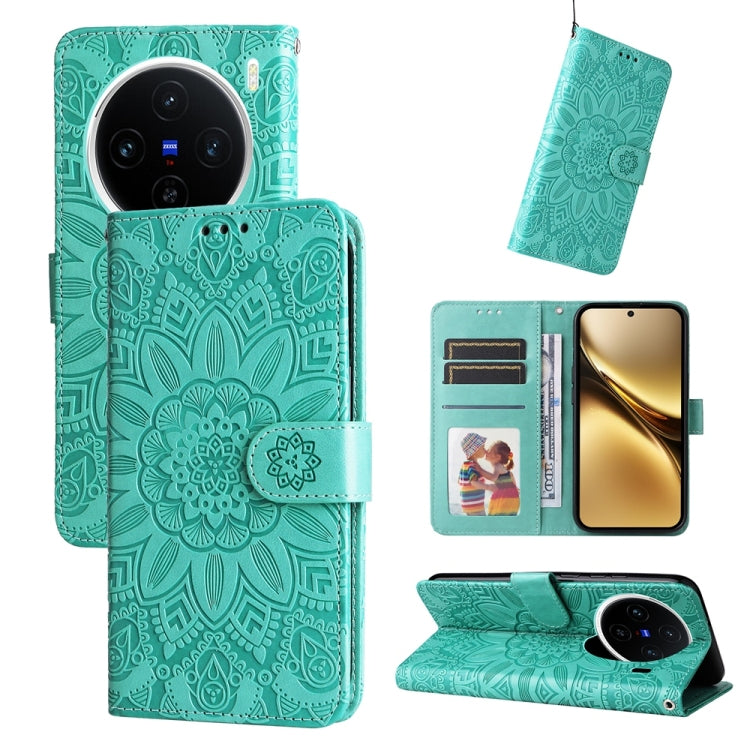 Embossed Sunflower Leather Phone Case, For vivo S20 Pro, For vivo Y19s, For vivo X200, For vivo X200 Pro mini, For vivo X200 Pro, For vivo V40 Lite 4G / 5G IDN, For vivo Y300 Pro, For vivo Y38 5G / T3x 5G Global, For vivo Y100 IDN / Y200e 5G Global