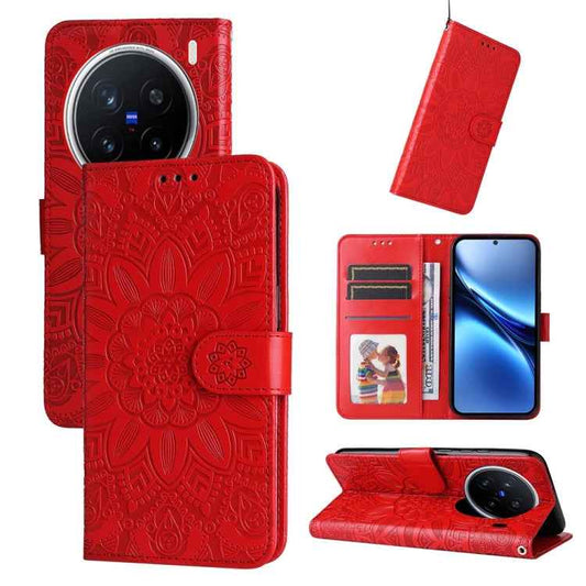 Embossed Sunflower Leather Phone Case, For vivo X200 Pro, For vivo V40 Lite 4G / 5G IDN, For vivo Y300 Pro, For vivo Y38 5G / T3x 5G Global, For vivo Y100 IDN / Y200e 5G Global, For vivo Y03 4G, For vivo Y200 / V29e Global, For vivo Y17s               ...