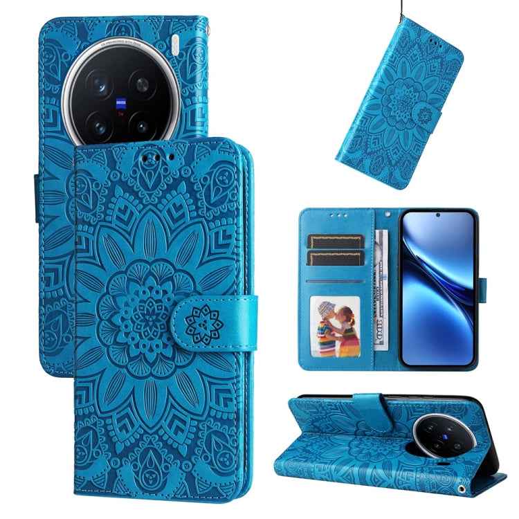 Embossed Sunflower Leather Phone Case, For vivo X200 Pro, For vivo V40 Lite 4G / 5G IDN, For vivo Y300 Pro, For vivo Y38 5G / T3x 5G Global, For vivo Y100 IDN / Y200e 5G Global, For vivo Y03 4G, For vivo Y200 / V29e Global, For vivo Y17s               ...