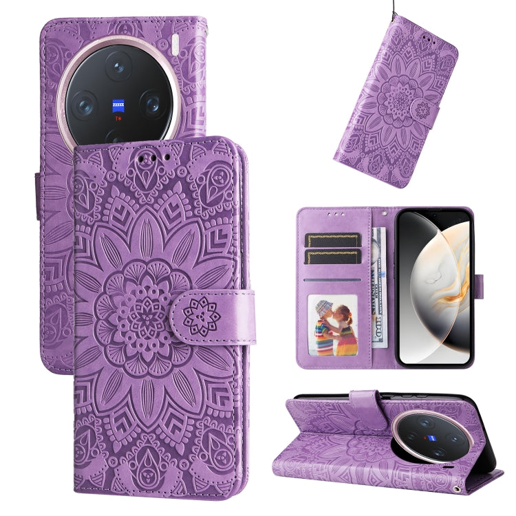 Embossed Sunflower Leather Phone Case, For vivo S20 Pro, For vivo Y19s, For vivo X200, For vivo X200 Pro mini, For vivo X200 Pro, For vivo V40 Lite 4G / 5G IDN, For vivo Y300 Pro, For vivo Y38 5G / T3x 5G Global, For vivo Y100 IDN / Y200e 5G Global
