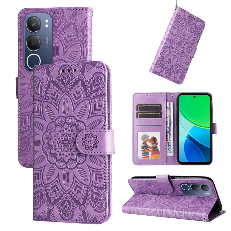 Embossed Sunflower Leather Phone Case, For vivo S20 Pro, For vivo Y19s, For vivo X200, For vivo X200 Pro mini, For vivo X200 Pro, For vivo V40 Lite 4G / 5G IDN, For vivo Y300 Pro, For vivo Y38 5G / T3x 5G Global, For vivo Y100 IDN / Y200e 5G Global