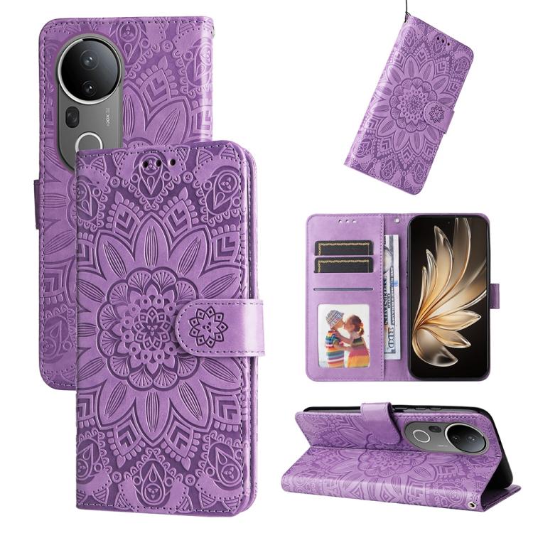 Embossed Sunflower Leather Phone Case, For vivo S20 Pro, For vivo Y19s, For vivo X200, For vivo X200 Pro mini, For vivo X200 Pro, For vivo V40 Lite 4G / 5G IDN, For vivo Y300 Pro, For vivo Y38 5G / T3x 5G Global, For vivo Y100 IDN / Y200e 5G Global