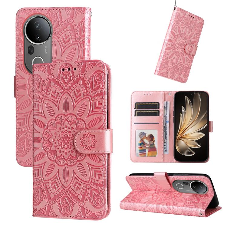 Embossed Sunflower Leather Phone Case, For vivo S20 Pro, For vivo Y19s, For vivo X200, For vivo X200 Pro mini, For vivo X200 Pro, For vivo V40 Lite 4G / 5G IDN, For vivo Y300 Pro, For vivo Y38 5G / T3x 5G Global, For vivo Y100 IDN / Y200e 5G Global