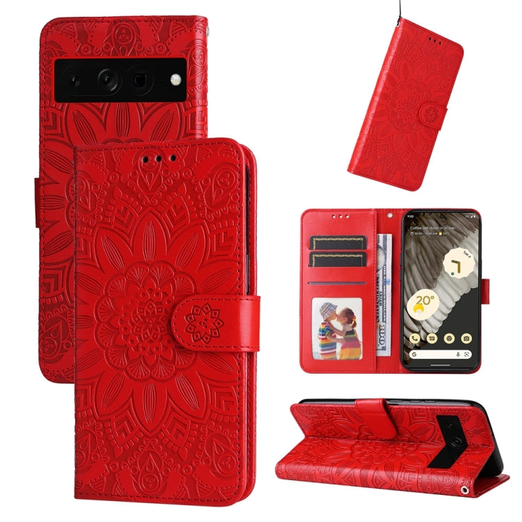 Embossed Sunflower Leather Phone Case, For Google Pixel 8, For Google Pixel 7a, For Google Pixel 7 Pro, For Google Pixel 7