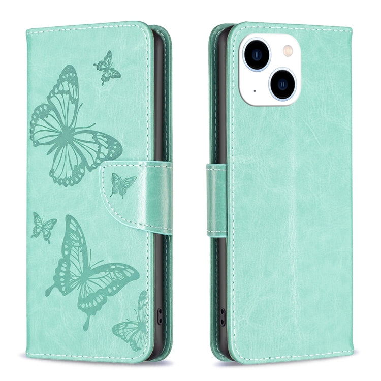 Embossing Two Butterflies Pattern Leather Phone Case, For iPhone 16 Pro Max, For iPhone 16 Pro, For iPhone 16 Plus, For iPhone 16, For iPhone 15 Pro Max, For iPhone 15 Pro, For iPhone 15 Plus, For iPhone 15