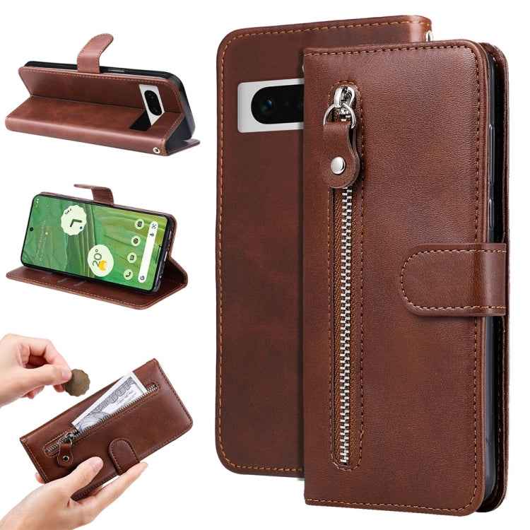 Fashion Calf Texture Zipper Leather Phone Case, For Google Pixel 7