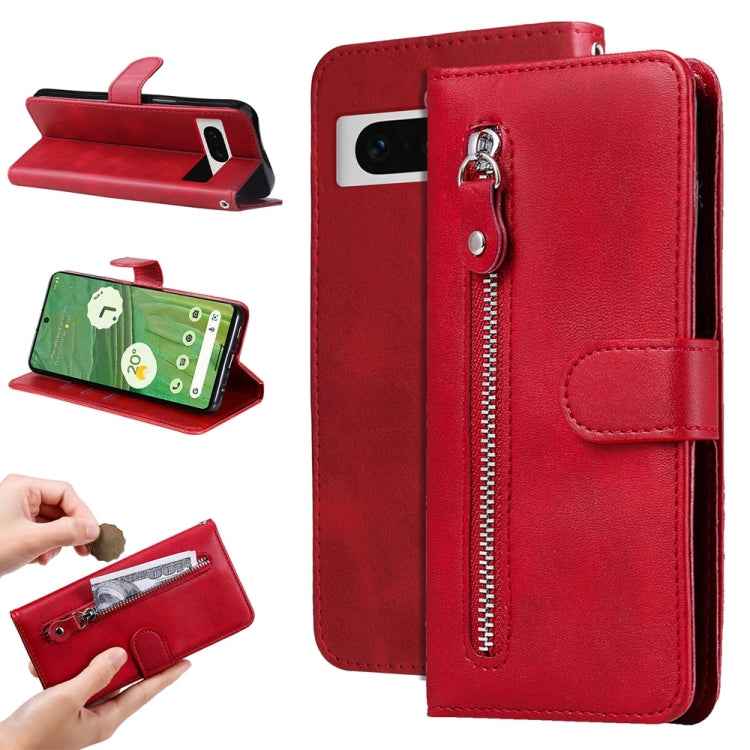 Fashion Calf Texture Zipper Leather Phone Case, For Google Pixel 7