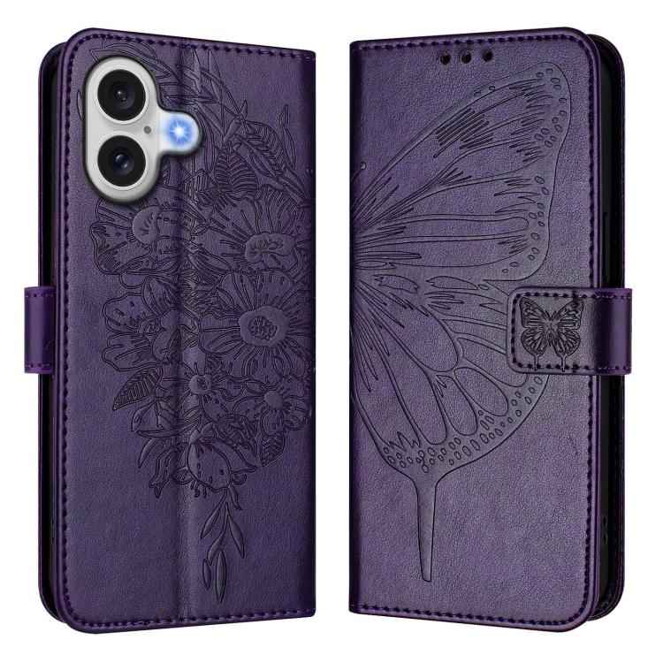 Embossed Butterfly Leather Phone Case, For iPhone 17e / 16e, For iPhone 17 Pro Max, For iPhone 17 Pro, For iPhone 17, For iPhone Air, For iPhone 16 Pro Max