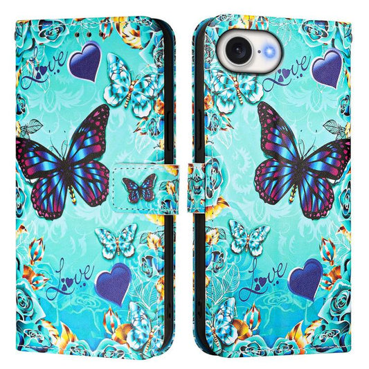 Colored Drawing Pattern Plain Weave Leather Phone Case, For iPhone 17e / 16e, For iPhone 17 Pro Max, For iPhone 17 Pro, For iPhone 17, For iPhone Air, For iPhone 15 Pro Max