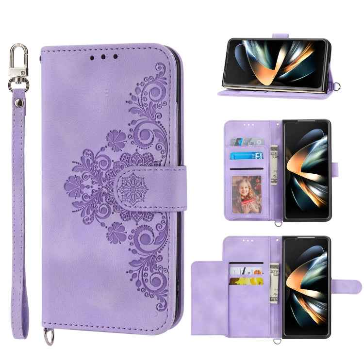 Skin Feel Flowers Embossed Wallet Leather Phone Case, For Samsung Galaxy Z Flip6 / Flip7 FE, For Samsung Galaxy Z Fold6, For Samsung Galaxy Z Fold5, For Samsung Galaxy Z Flip5