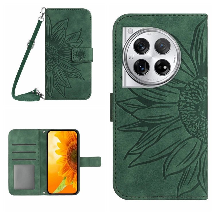 Skin Feel Sun Flower Embossed Leather Phone Case with Lanyard, For OnePlus 12R 5G Global, For OnePlus 12 5G Global, For OnePlus Nord CE 3 Lite