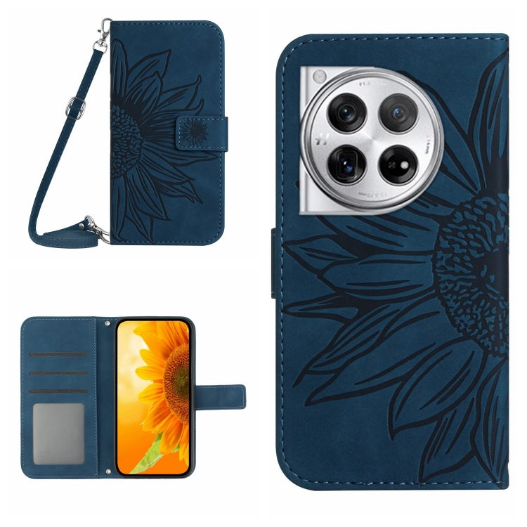 Skin Feel Sun Flower Embossed Leather Phone Case with Lanyard, For OnePlus 12R 5G Global, For OnePlus 12 5G Global, For OnePlus Nord CE 3 Lite