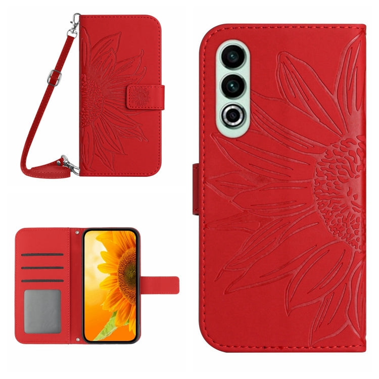 Skin Feel Sun Flower Embossed Leather Phone Case with Lanyard, For OnePlus Nord CE4, For OnePlus 12R 5G Global, For OnePlus 12 5G Global, For OnePlus Nord CE 3 Lite