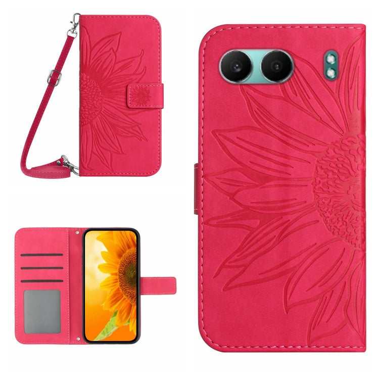 Skin Feel Sun Flower Embossed Leather Phone Case with Lanyard, For OnePlus 13T, For OnePlus 13R, For OnePlus 13, For OnePlus Nord 4 5G