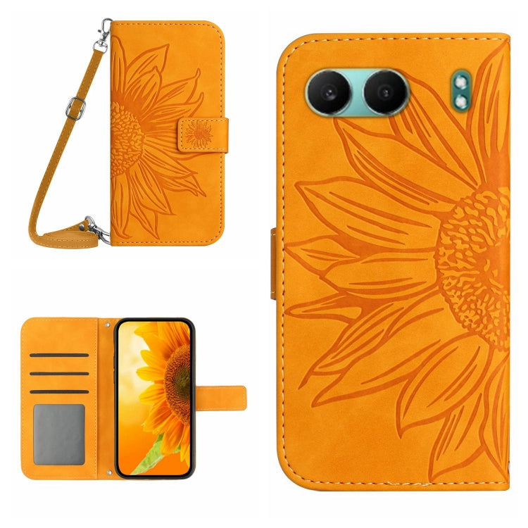 Skin Feel Sun Flower Embossed Leather Phone Case with Lanyard, For OnePlus 13T, For OnePlus 13R, For OnePlus 13, For OnePlus Nord 4 5G