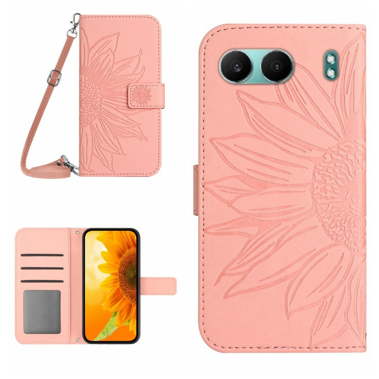 Skin Feel Sun Flower Embossed Leather Phone Case with Lanyard, For OnePlus 13T, For OnePlus 13R, For OnePlus 13, For OnePlus Nord 4 5G