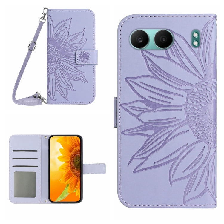 Skin Feel Sun Flower Embossed Leather Phone Case with Lanyard, For OnePlus 13T, For OnePlus 13R, For OnePlus 13, For OnePlus Nord 4 5G
