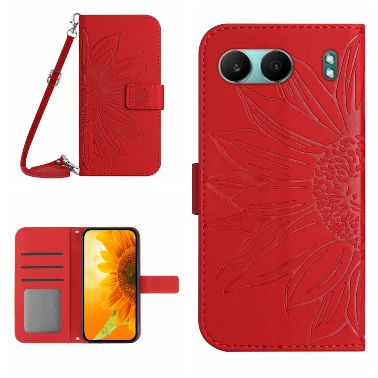 Skin Feel Sun Flower Embossed Leather Phone Case with Lanyard, For OnePlus 13T, For OnePlus 13R, For OnePlus 13, For OnePlus Nord 4 5G