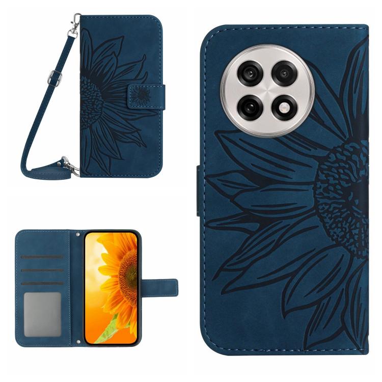 Skin Feel Sun Flower Embossed Leather Phone Case with Lanyard, For OnePlus 13T, For OnePlus 13R, For OnePlus 13, For OnePlus Nord 4 5G