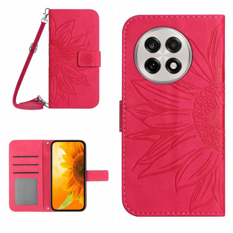 Skin Feel Sun Flower Embossed Leather Phone Case with Lanyard, For OnePlus 13T, For OnePlus 13R, For OnePlus 13, For OnePlus Nord 4 5G