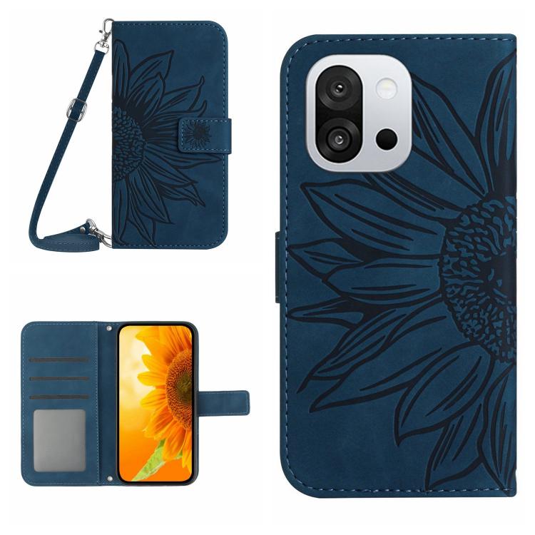 Skin Feel Sun Flower Embossed Leather Phone Case with Lanyard, For OnePlus 13T, For OnePlus 13R, For OnePlus 13, For OnePlus Nord 4 5G